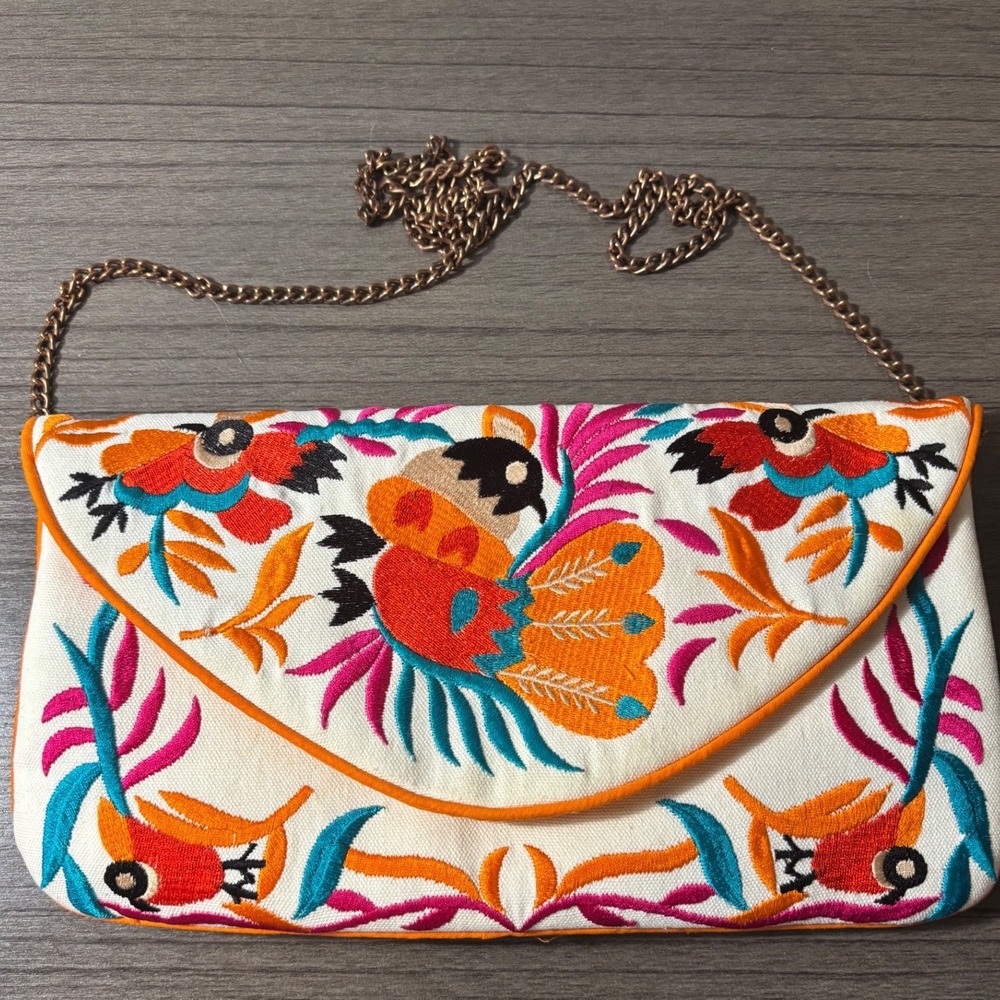 Francesca's Collection Embroidered Envelope Clutch With Crossbody Chain Strap